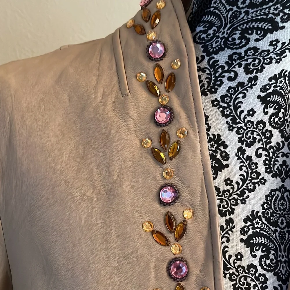 MARGARET GODFREY Crinkled Jeweled Leather Coat NWOT - Picture 3 of 12